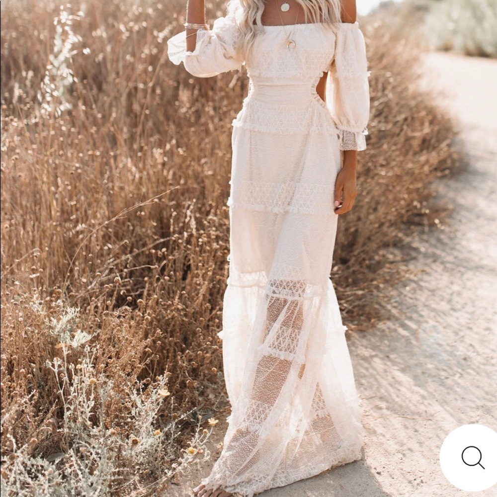 Off The Shoulder Tiered Cutout Maxi Dress